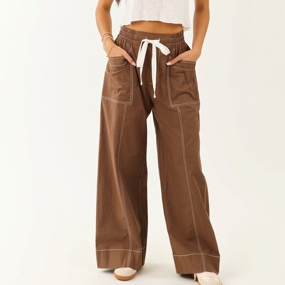 Maeve La Ponche Linen Pants Brown Wide Leg Elastic High Waist Anthropologie M - Picture 1 of 10